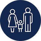 Orange County Family Law Firm represented by a blue circle with a woman, child, and man in white outlines holding hands.